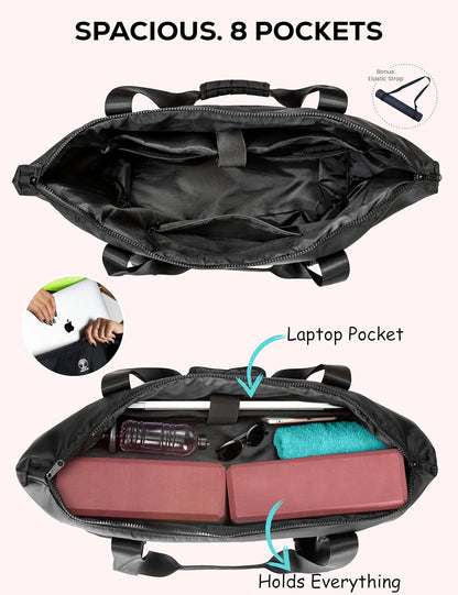 Yoga Mat Carrier: Extendable, Built-In Mat Straps & Laptop Pocket. Carry All Yoga Gym Work Accessories. Large Yoga Gym Tote Bag for Women & Men
