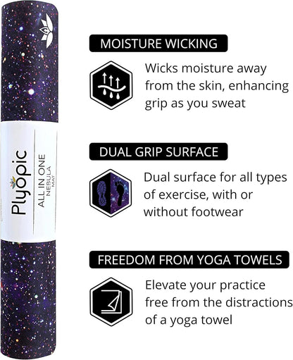 Plyopic. All In One Yoga Mat | Luxury Sweat-Grip Mat/Towel Combo | Ideal for Yoga, Hot Yoga, Bikram, Pilates, Workout & Exercise | Eco-Friendly Natural Rubber