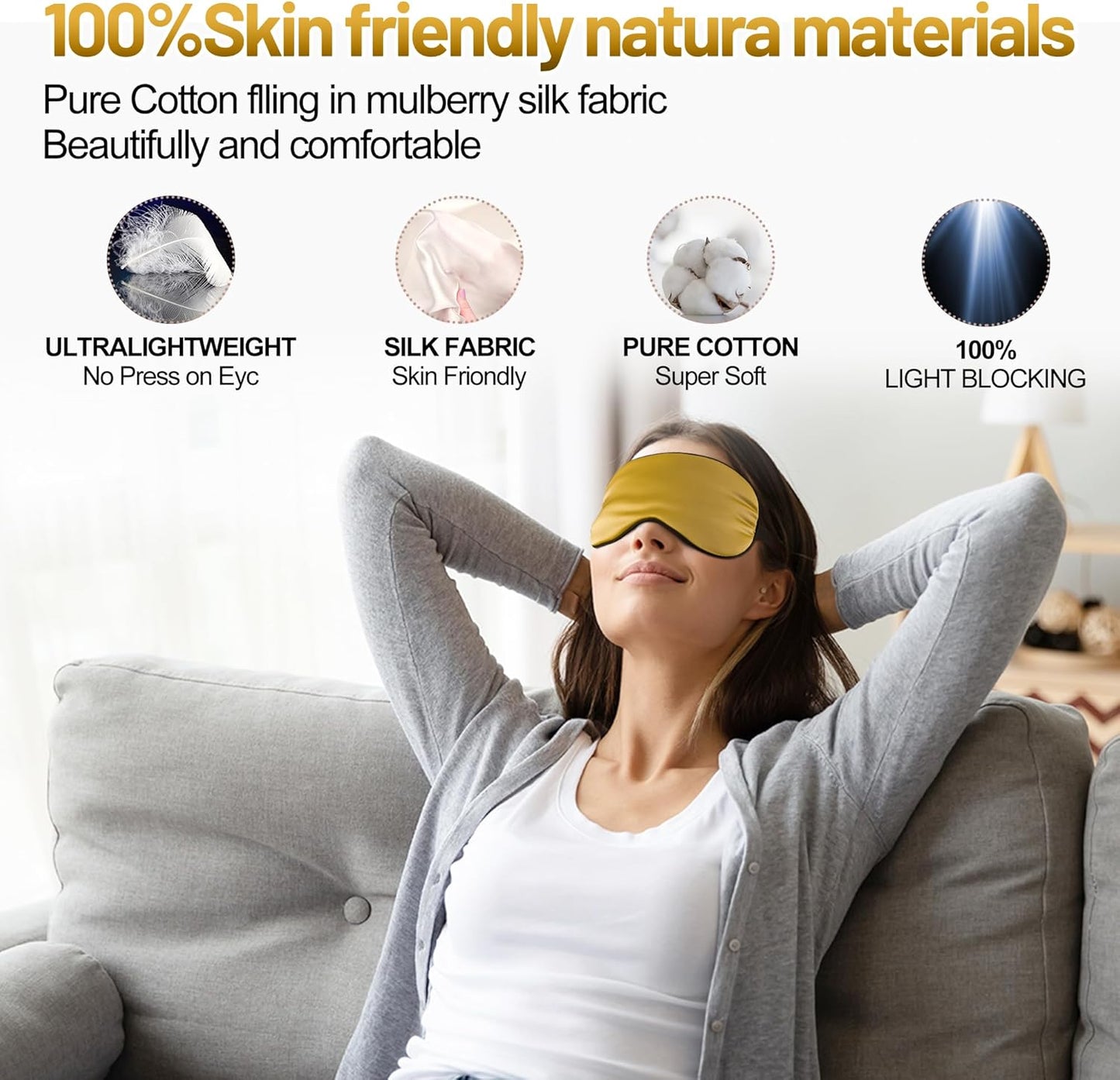 Sleep Mask, Silk Eye Mask for Sleeping with Adjustable Strap, Satin Blackout Sleeping Eye Mask for Men&Women, Comfortable Blindfold Eyeshade for Night Sleep(Black)