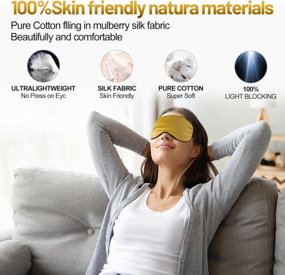 Sleep Mask, Silk Eye Mask for Sleeping with Adjustable Strap, Satin Blackout Sleeping Eye Mask for Men&Women, Comfortable Blindfold Eyeshade for Night Sleep(Black)