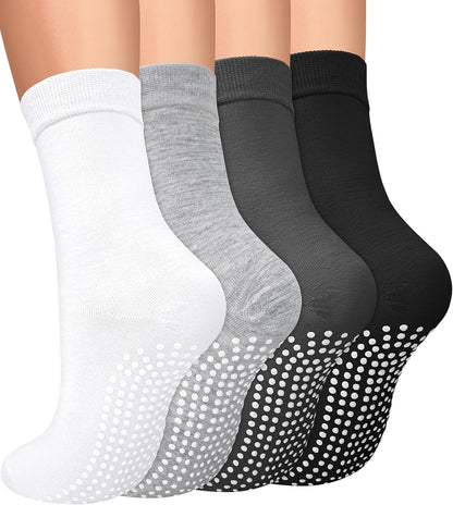 yeuG Pilates Socks for Women Non Slip Grip Socks for Yoga, Barre, Hospital, Barefoot Grippy Yoga Sock Womens Gifts 4 Pairs