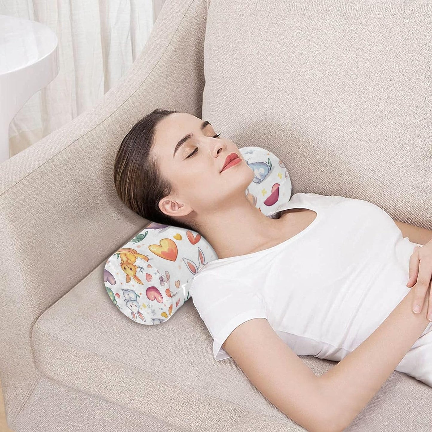 c Neck Roll Pillow Bolster Round Health Memory Foam Long Cervical Cylinder Pillows with Removable Washable Cover for Body Bed Legs Back Yoga - Colors B