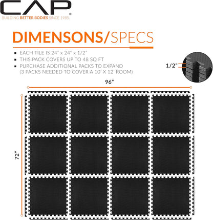 CAP Puzzle Exercise Mats | 1/2” Thick EVA Interlocking Foam Tiles for Home Gym Flooring | Multiple Options