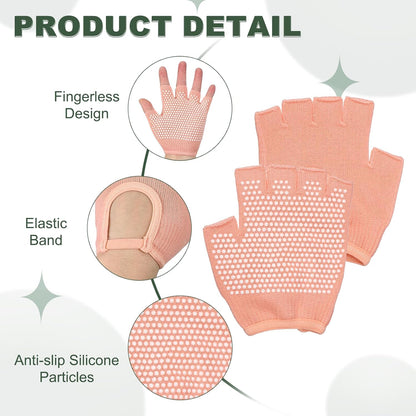 Yoga Gloves, Non Slip Fingerless Pilates Gloves Breathable Exercise Workout Mittens