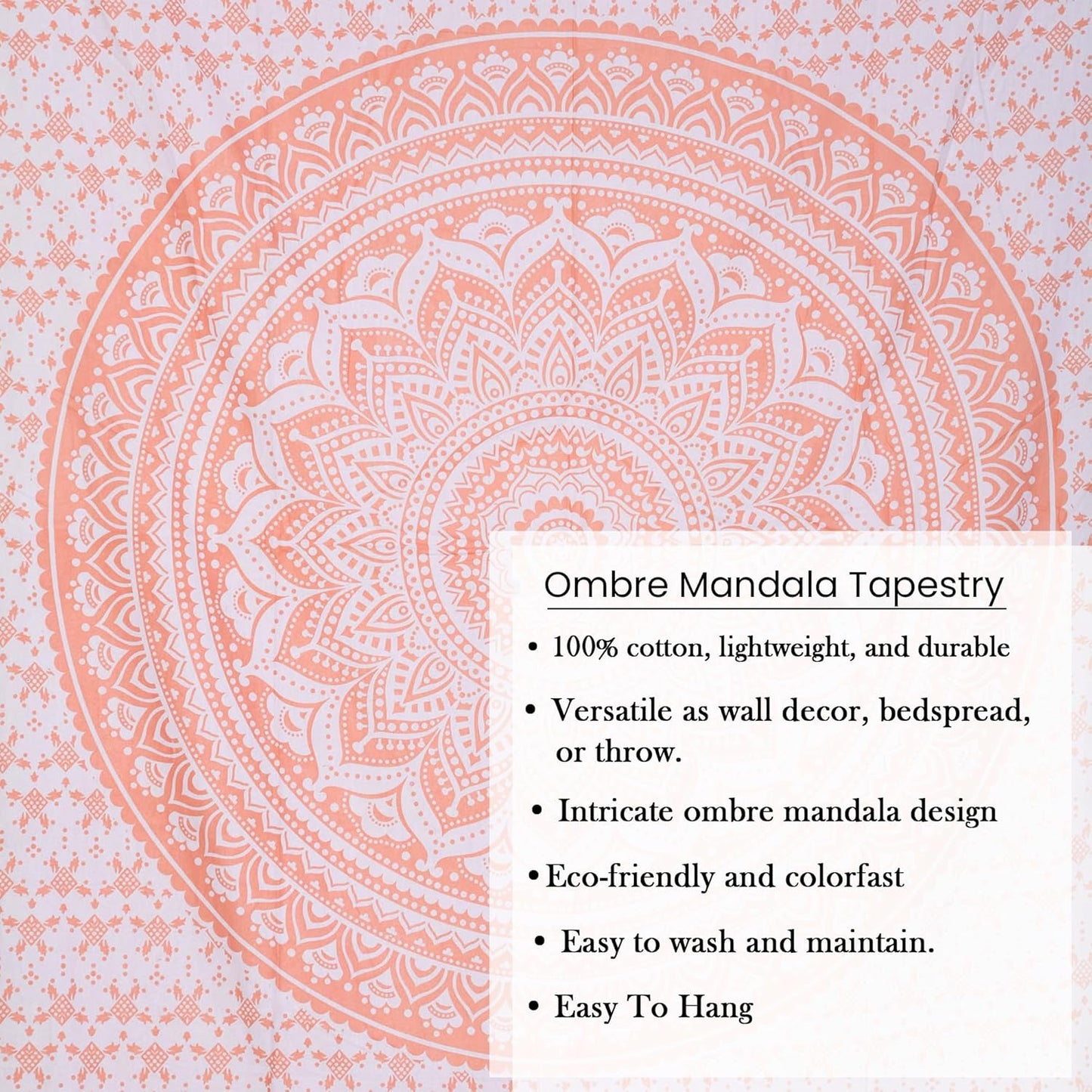THE ART BOX Original Gold Tapestry Wall Hanging Mandala – Cotton Throw Tapestry – Boho Bedding White and Gold Medium Bedspread 54x60 Inches – Meditation & Yoga Rug Mat