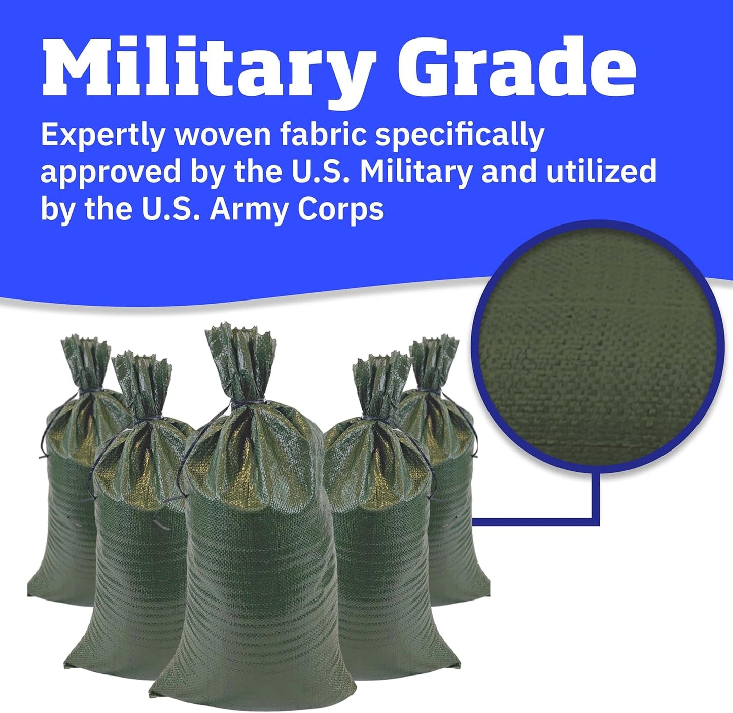 DURASACK Heavy Duty Sand Bags with Tie Strings Empty Woven Polypropylene Sand-Bags for Flood Control with 1600 Hours of UV Protection, 50 lbs Capacity, 14x26 inches, Green, Pack of 50