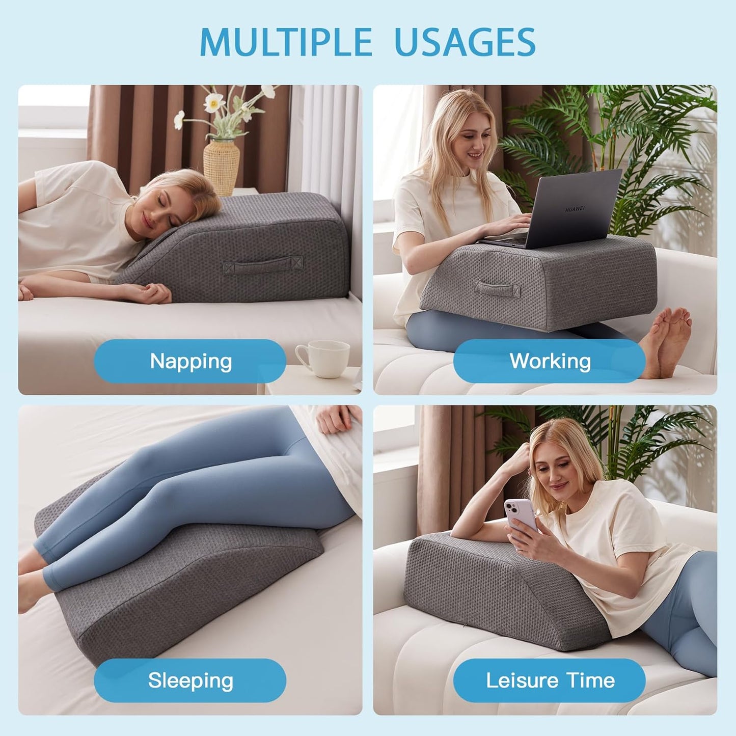 MEGCXIT Leg Pillow Elevation Blood Circulation, Leg Wedge for Elevation for Swelling, Leg Elevating Pillow for After Surgery, Memory Foam Foot Knee Pillow for Back Sleeping 23.6×16.8×8 Inch White/Grey