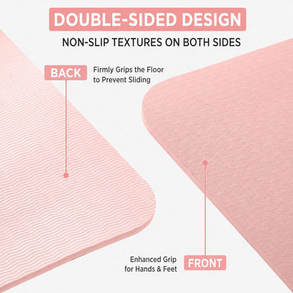 Thick TPE Yoga Mat, Non-Slip Eco-Friendly Exercise Mat with Carrying Strap for Yoga, Pilates and Home Workouts, Standard and Extra Wide Options