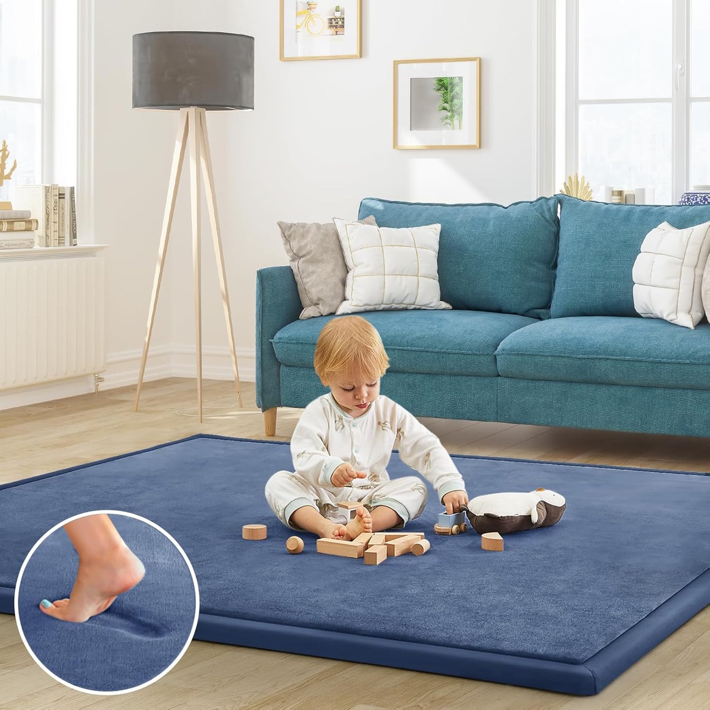 Baby Play Mat for Floor Nursery Rug Muscle Mat Area Rug Playroom Rug 79"x110" Playpen Mat Memory Foam 1.3" Thick Crawling Mat For Babies,Toddlers, Infants, Kids,Grey