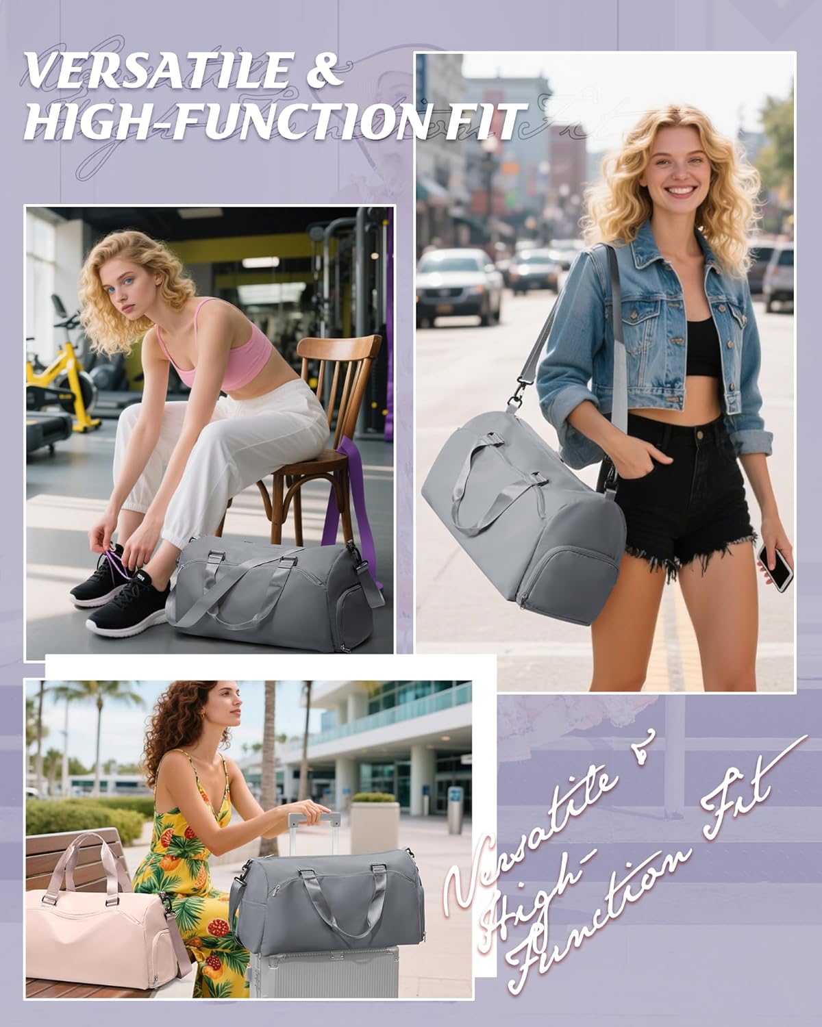 Gym Bag Womens Mens with Shoes Compartment and Wet Pocket Travel Duffel Bag for Women for Plane Sport Gym Tote Bags Swimming Yoga Waterproof Weekend Overnight Carry on Bag Hospital Holdalls - Colors C