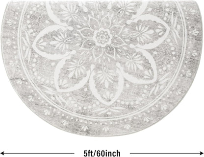 Carvapet 4ft Washable Round Rugs, Modern Abstract Circle Rug, Non Slip Rubber Backing Foldable Low Pile Carpet for Living Room Bedroom, 4ft Red/Orange Rug