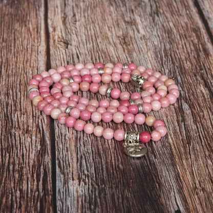 Bivei 108 Mala Beads Necklace Long Beaded Wrap Bracelets Genuine Gemstone Mala Prayer Beads Lotus Buddha Charm Yoga Meditation Necklace