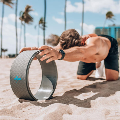 FLX® Yoga Wheel Large | Durable Comfortable, 5 Inches Wide 12.5 Inch Diameter Prop Wheel To Release Tension, Improve Flexibility, Alleviate Back Pain, Stretch And Strengthen Core Muscles (Grey)