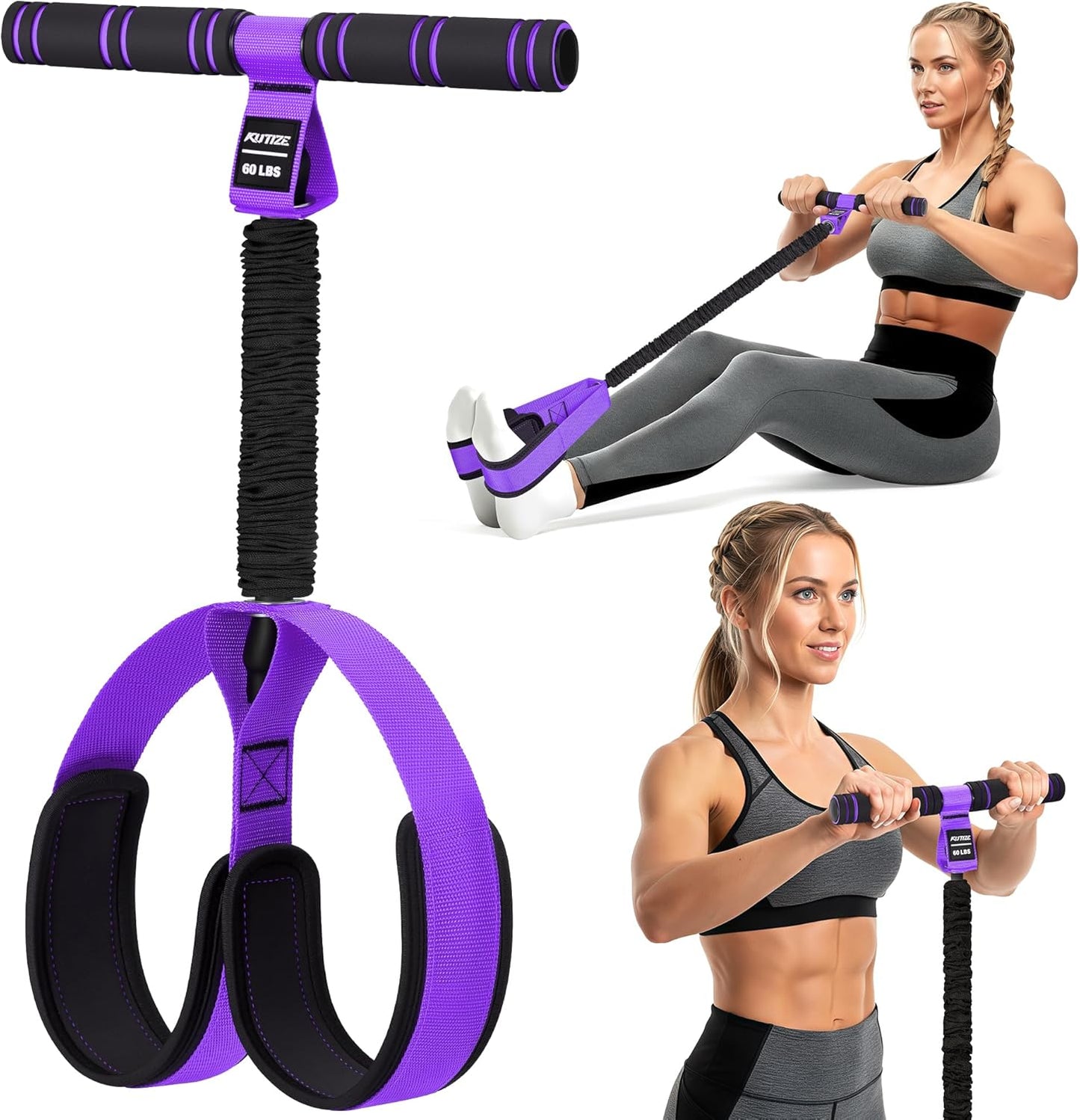 KUTIZE Multifunction Pedal Resistance Band with Handle, Upgraded Exercise Equipment with Soft Foot Pedal for Sit Up & Full-Body Home Gym Workouts, Core/ABS Training, Pilates, Yoga & Physical Therapy