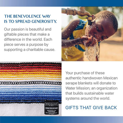Benevolence LA Mexican Blanket, Authentic Handwoven Yoga Blanket & Outdoor Blanket, Made by Traditional Mexican Artisans, Saddle Blanket, Beach Blanket, Picnic Blanket, & Car Blanket 75 x 52 - Agua