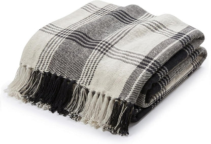 Americanflat 50x60 Throw Blanket - Soft and Breathable Cotton Throw Blanket for Couch, Bed, Chair - Decorative Blankets Perfect for Home or Outdoor Use - Navy Blue and White Double Diamond Design