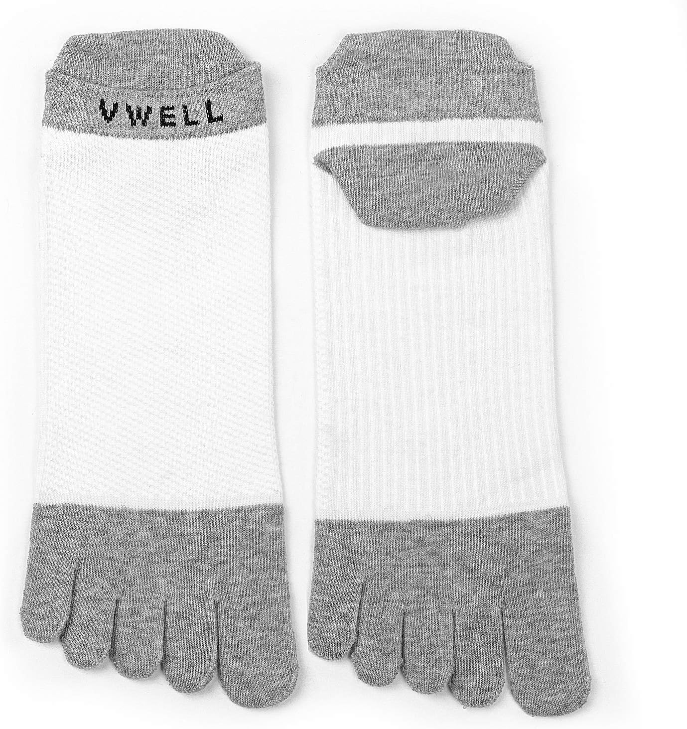 VWELL Cotton Toe Socks Five Finger Socks No Show Crew Athletic Running Socks 4 Pairs,Size 7-11