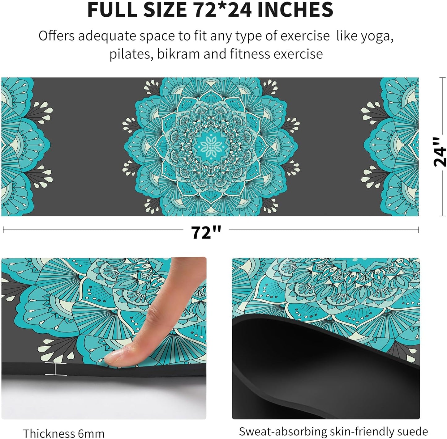 nuveti Yoga Mat Print Extra Thick TPE Non Slip Fitness Exercise Mat with Carrying Bag,72"x24" Extra Thick 6MM Exercise & Workout Mat for Yoga, Pilates Fitness and Floor Exercises - Colors A