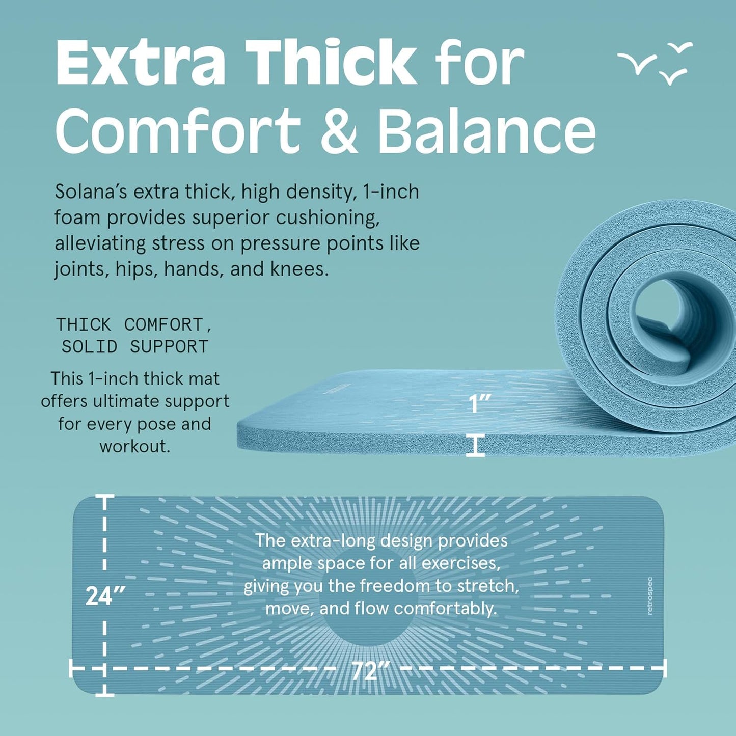 Retrospec Solana Yoga Mat 1" Thick w/Nylon Strap for Men & Women - Non Slip Exercise Mat for Home Yoga, Pilates, Stretching, Floor & Fitness Workouts