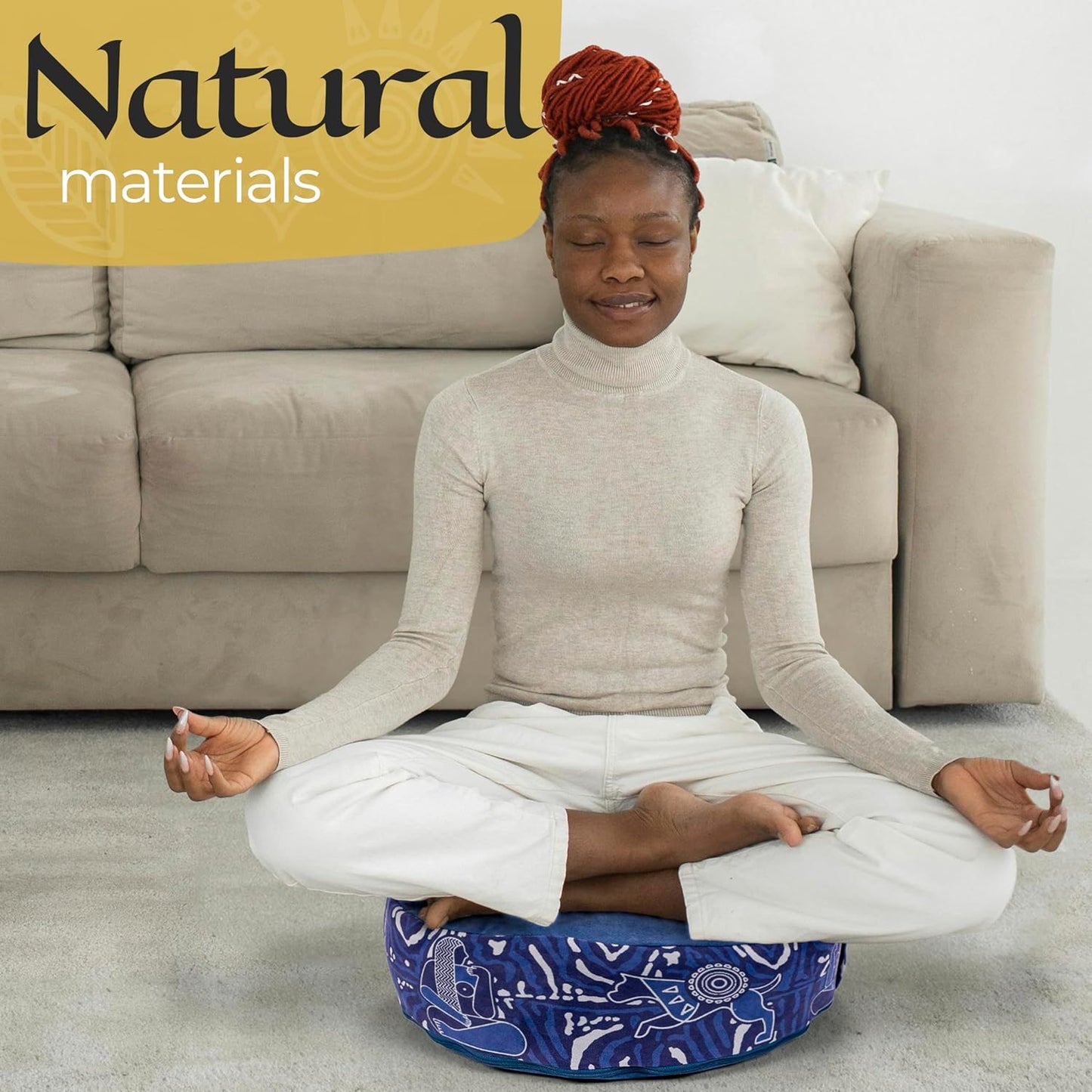 Zaveur Royal Court Zafu Meditation Cushion - 18" Round Yoga Bolster Pillow with 100% Cotton Filling and Canvas Cover - Premium Floor Pillow for Meditation - Yoga Cushion for Sitting on Floor - Gray