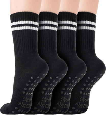 COOLMATE Pilates Socks with Grips for Women, Yoga Socks, Crew Non Slip Women for Barre, Pilates Gifts for Women - Colors B