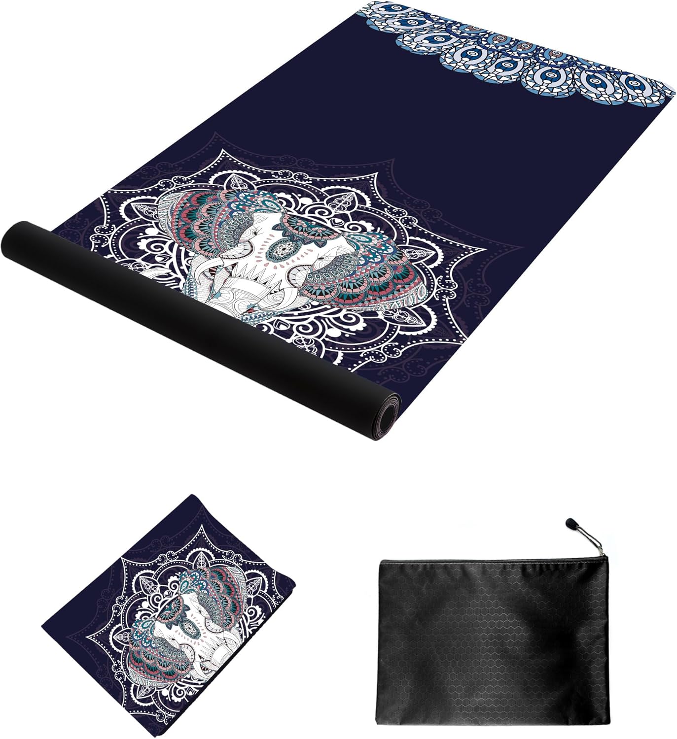 nuveti Printed Travel Yoga Mat-1/16 Inch Thick Non Slip Fitness Workout Mat with Carrying Bag, Foldable Lightweight Suede & Natural Rubber Yoga Mat for Yoga Pilates and Fitness 72" L x 24" W x 1.5mm
