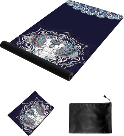 nuveti Printed Travel Yoga Mat-1/16 Inch Thick Non Slip Fitness Workout Mat with Carrying Bag, Foldable Lightweight Suede & Natural Rubber Yoga Mat for Yoga Pilates and Fitness 72" L x 24" W x 1.5mm