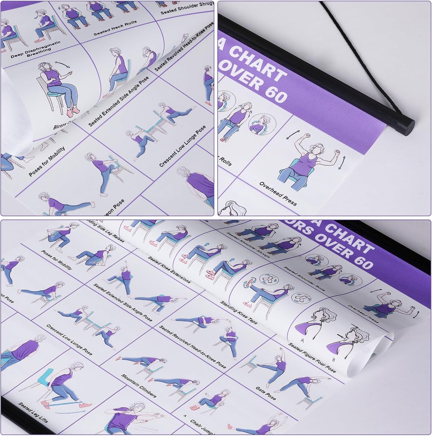 GiftNest Chair Yoga Wall Chart – 31 Poses for Seniors & Beginners – Fabric Poster with Hanging Rod & Rope – Durable, Foldable, and Easy to Display in Home or Office – Stretching & Mobility Guide