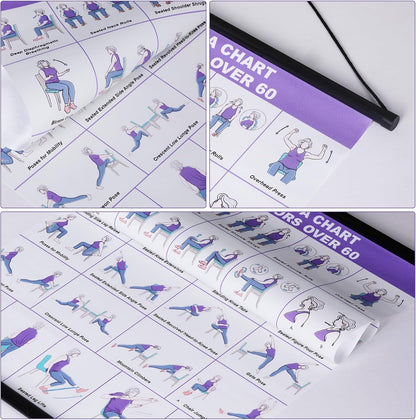 GiftNest Chair Yoga Wall Chart – 31 Poses for Seniors & Beginners – Fabric Poster with Hanging Rod & Rope – Durable, Foldable, and Easy to Display in Home or Office – Stretching & Mobility Guide