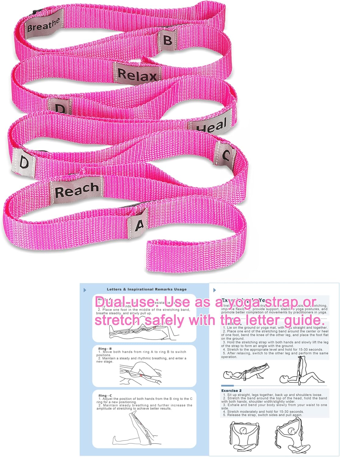 Stretching Strap Yoga Strap with 10 Loops, Non-Elastic Stretch Band for Physical Therapy, Flexibility, Exercise, Pilates, Dance & Gymnastics Workout