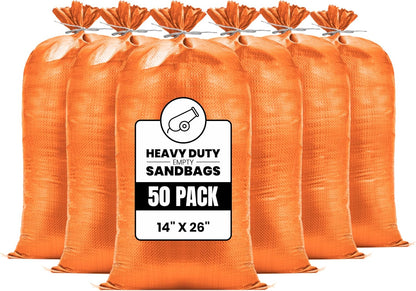 (Not Made in China) 20 Pack, Heavy Duty Sand Bags for Flooding, Empty Sandbags with Tie Strings, UV Protection 1600 Hours, Flood Control,14in x 26in, Sandbag for Weight, 50lb Capacity, White