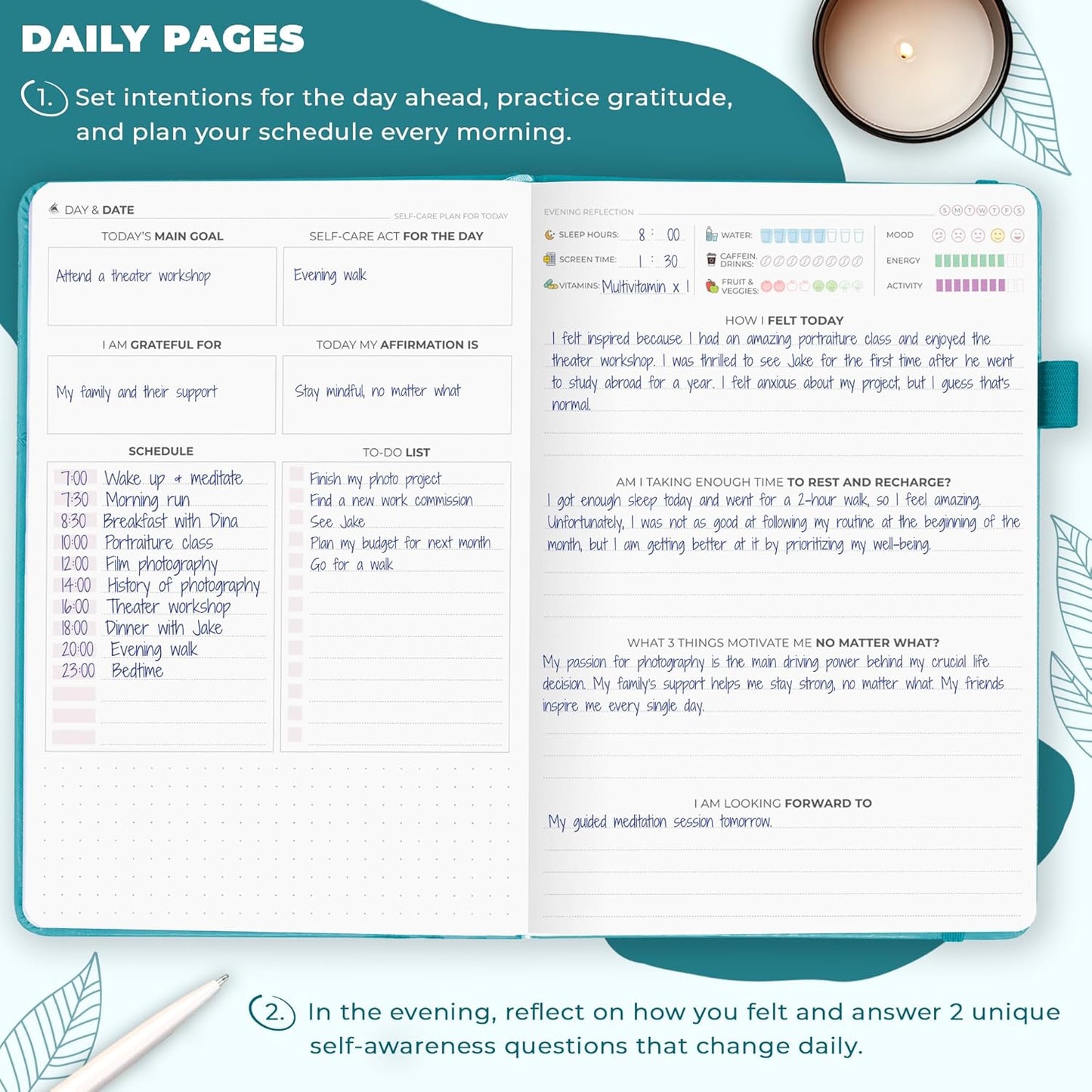 Clever Fox Self-Care Journal – Daily Reflection Notebook – Mental Health & Personal Development Planner, Meditation & Mood Log, A5 (Turquoise)