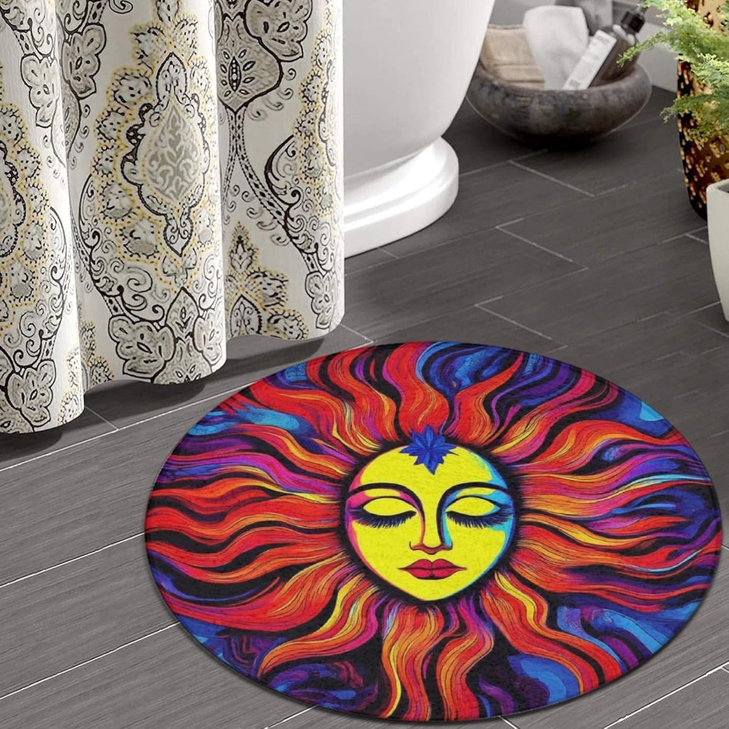 Home Decor Non Slip Kitchen Office Circle Rug, Machine Washable Modern Round Area Rug, Room Sofa Yoga Soft Round Carpet Purple Galaxy Trippy Space Astronaut Art, 36inch