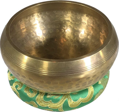SATNAM 5" Gold Tibetan Meditation Yoga Singing Bowl Set ~Live Fully Now ~ Tuned to B ~ Hand Hammered Antique healing bowl design ~Wood Striker ~ Himalayan bowl for Meditation, hand yoga, and Chakra