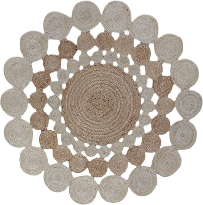 Collection Circle Area Rug - 3 x 3 Ft' Beige and Black Geometric Pettern Jute Mat Ideal for High Traffic Area in Hallway Bedroom Living Room Dining Room Kitchen Terrace Yoga Mat