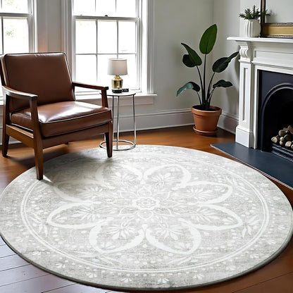 Carvapet 4ft Washable Round Rugs, Modern Abstract Circle Rug, Non Slip Rubber Backing Foldable Low Pile Carpet for Living Room Bedroom, 4ft Red/Orange Rug