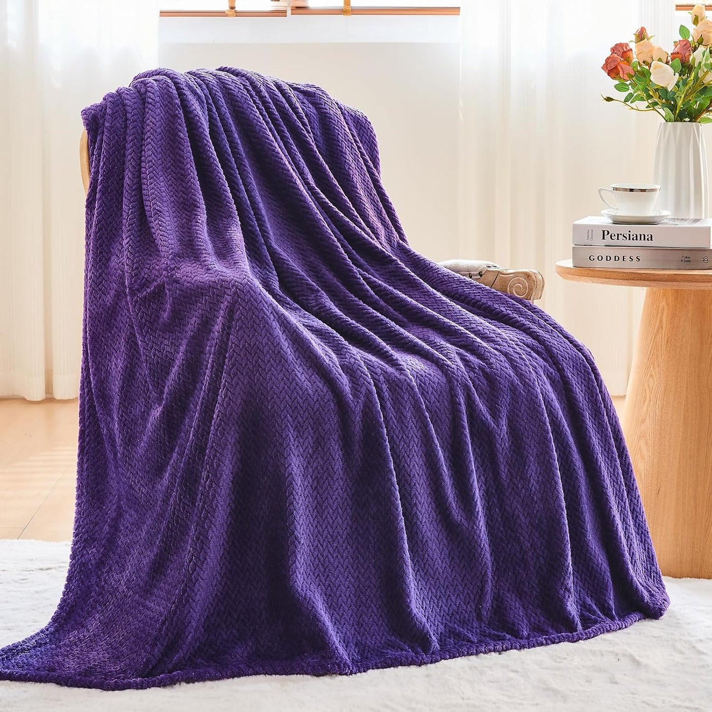 NEWCOSPLAY Super Soft Throw Blanket Light Purple Premium Silky Flannel Fleece Leaves Pattern Lightweight Bed Blanket All Season Use (Light Purple, Throw(50"x60")) - Colors A