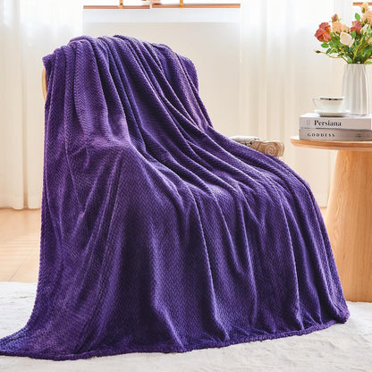 NEWCOSPLAY Super Soft Throw Blanket Light Purple Premium Silky Flannel Fleece Leaves Pattern Lightweight Bed Blanket All Season Use (Light Purple, Throw(50"x60")) - Colors A