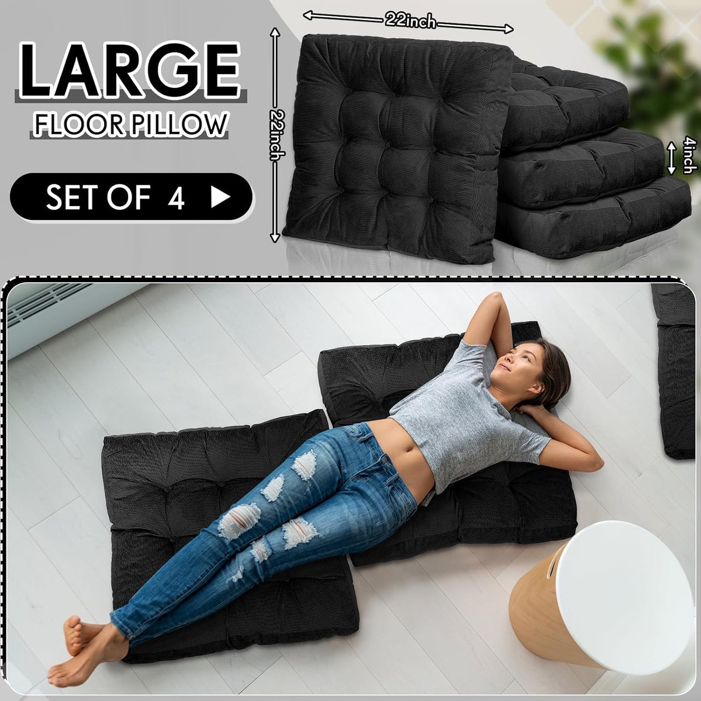 Jerify Floor Pillow Cushions Large Round Square Large Meditation Floor Pillow for Classroom Adult Meditation Picnic Party Seating Learning Daycare School(Square,Mixed Colors,4 Pcs)