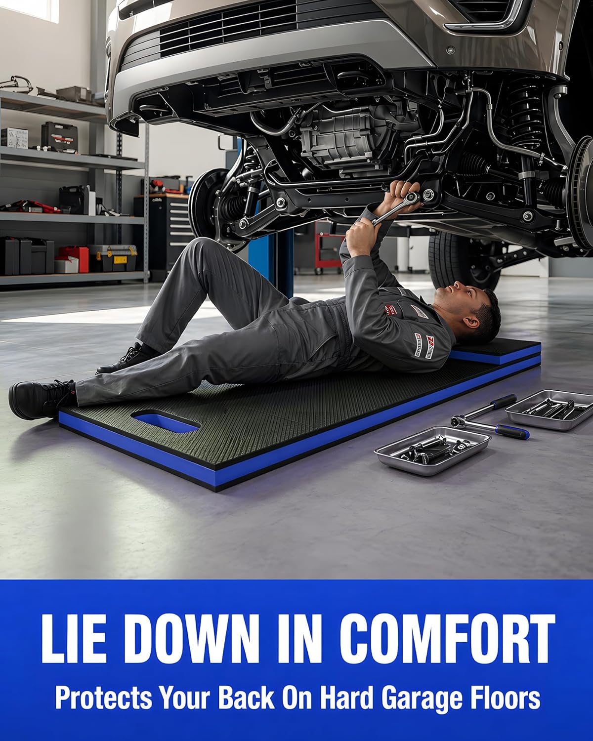 Foldable EVA Utility Mat with Handle, Heavy Duty Mechanic Mat for Kneeling, Workouts, Garages, Gardening, Camping, Picnics, Outdoor Adventures and Home Gyms, Red