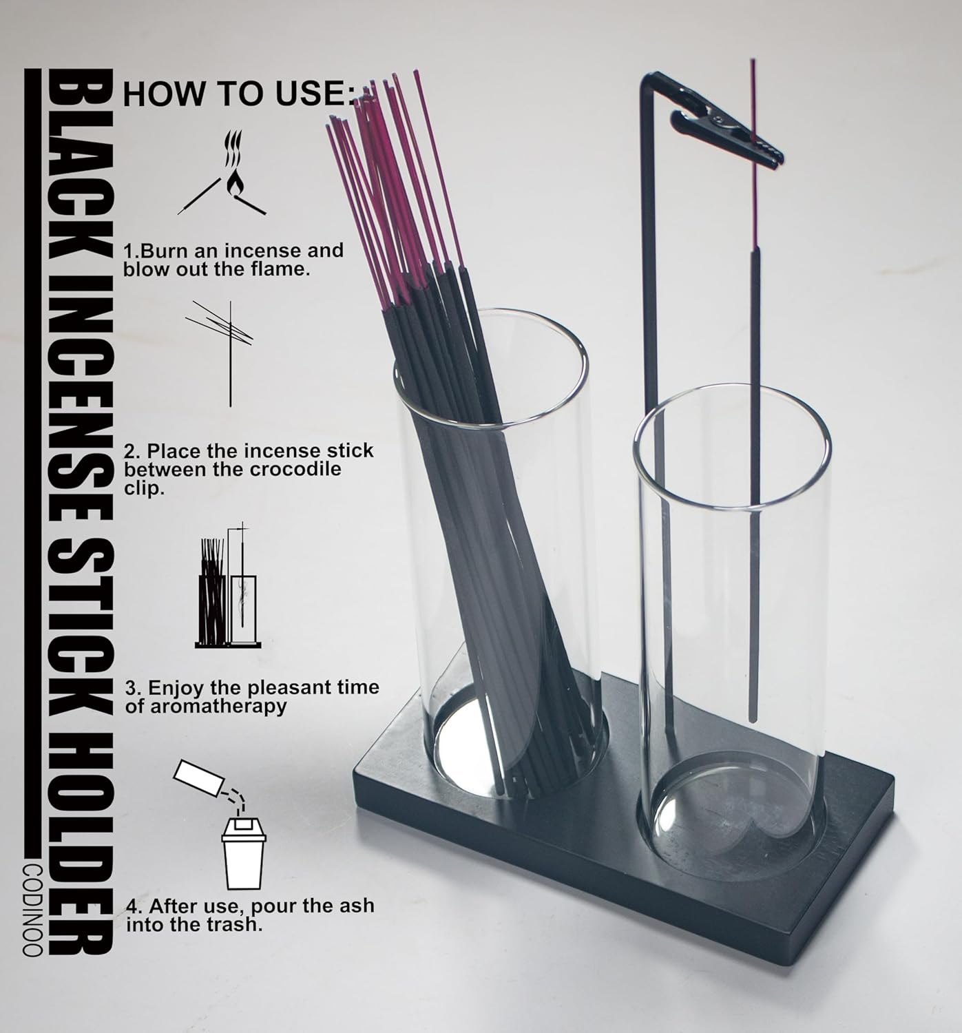 2 in 1 Incense Holder for Sticks Incense Burner Holder with Storage,Glass Upside Down Incense Holder for Sticks with Glass Ash Catcher for Meditation Yoga Spa Room Home Decor[Black]
