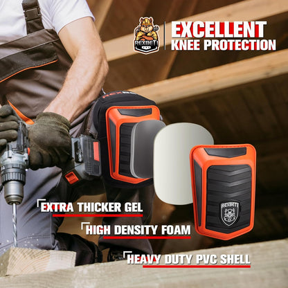 REXBETI Knee Pads for Work, Construction Knee Pads for Men, Heavy Duty Comfortable Anti-slip Foam Gel Knee Pads for Gardening Flooring and Cleaning, Strong Stretchable Straps, Orange