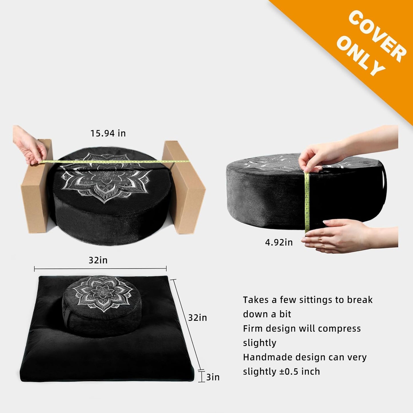Meditation Zafu Cushion Set,Removable Machine-Washable Luxury Velvet Cover (Blue（Only Cover）)