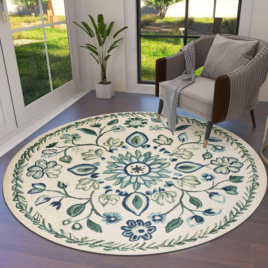 Green Round Area Rugs for Living Room Bedroom 5 ft Green Geometric Color Block Soft Carpet Floor Mat Yoga Mat Abstract Modern Non Slip Washable Rug for Nursery Entryway Home Decor