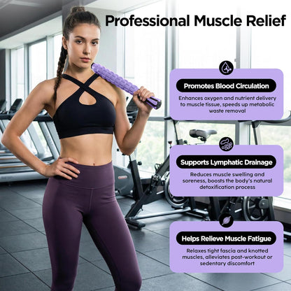 Muscle Roller Massage Roller Stick- Deep Tissue Fascia Blaster for Myofascial Pain Relief, Lymphatic Drainage & Body Sculpting, Handheld Physical Therapy & Recovery Tool (Gray black-18 inch)