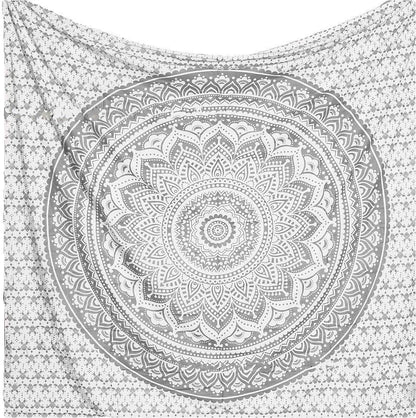 THE ART BOX Original Gold Tapestry Wall Hanging Mandala – Cotton Throw Tapestry – Boho Bedding White and Gold Medium Bedspread 54x60 Inches – Meditation & Yoga Rug Mat