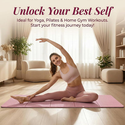 Foldable Fitness Mat, Extra Thick,Extra Long Wide Non-Slip TPE Exercise Mat for Yoga, Pilates & Home Gym Workouts(Pink)
