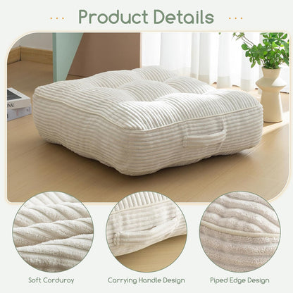 HIGOGOGO Floor Pillow Cushion for Adults, Meditation Cushion Pillow, Large Square Floor Sitting, Tufted Corduroy Cover, for Tatami Living Room or Yoga, 22x22 Inch, Dark Grey