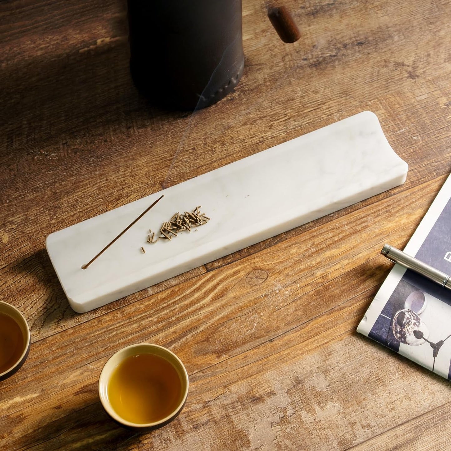 Koville Marble Incense Holder, Incense Holder for Sticks, Incense Sticks Holder Ash Catcher for Meditation Yoga SPA, Natural Stone Incense Burner, Home Table Decor (Green)