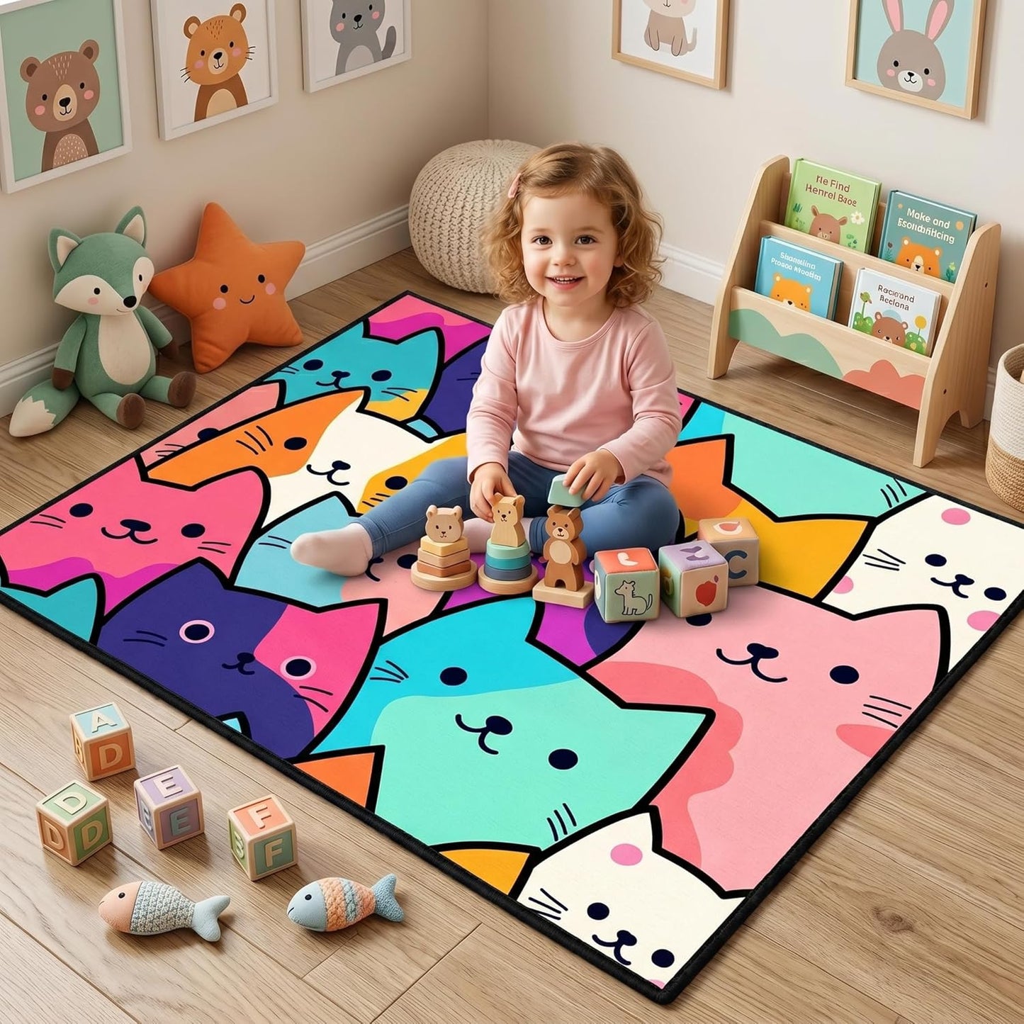 Black Girl Area Rug for Bedroom African American Rugs for Room Princess Carpet Kids Rugs for Bedroom African Girls Carpet for Living Room Teen Girls Yoga Mats, Pink, 4'×5'